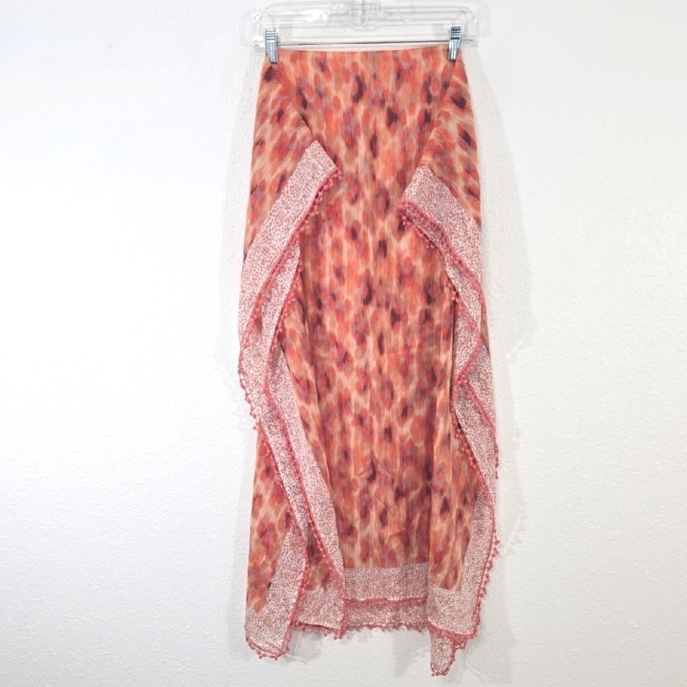 Ann Taylor Silk-Blend Scarf Pale Rose Lace Trim Orange/Cream Wrap Travel Church